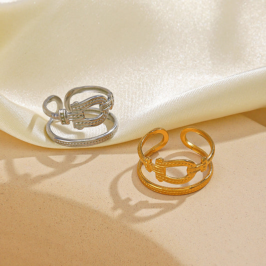Gold Plated Ring Double Stainless Steel Geometric Design Jewelry Fashion Ring European American Style Classics