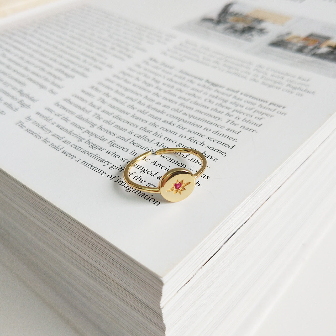 Sterling Silver Korean Star Ring For Women Electroplated 18K Gold Tone Anniversary Wedding Gift Travel Gift Idea