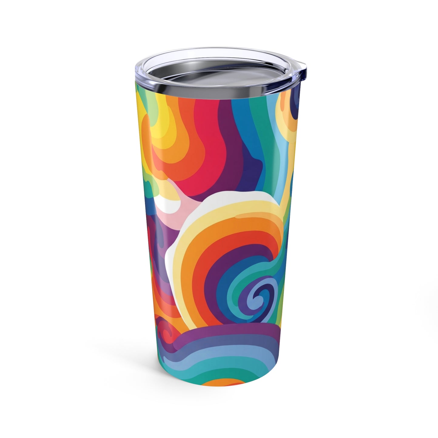 Twenty Ounce Stainless Steel Printed Tumbler With Double Wall Vacuum Insulation Spill Resistant Travel Coffee Mug