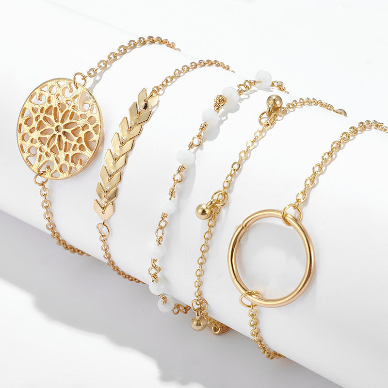 Womens Alloy Bracelet Round Flower Hollow Arrow Leaf Electroplated Fashion Jewelry Gift Accessory Elegant Design For Her