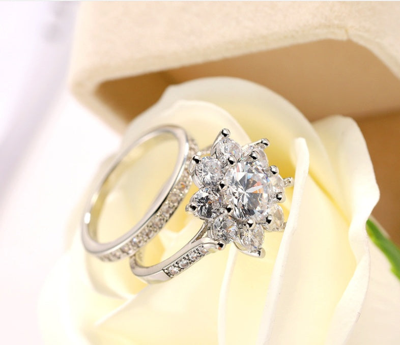 Unisex Zircon Ring Geometric Design Copper Plated Platinum White Gold Inlay Fashion Jewelry Everyday Wear Accessory