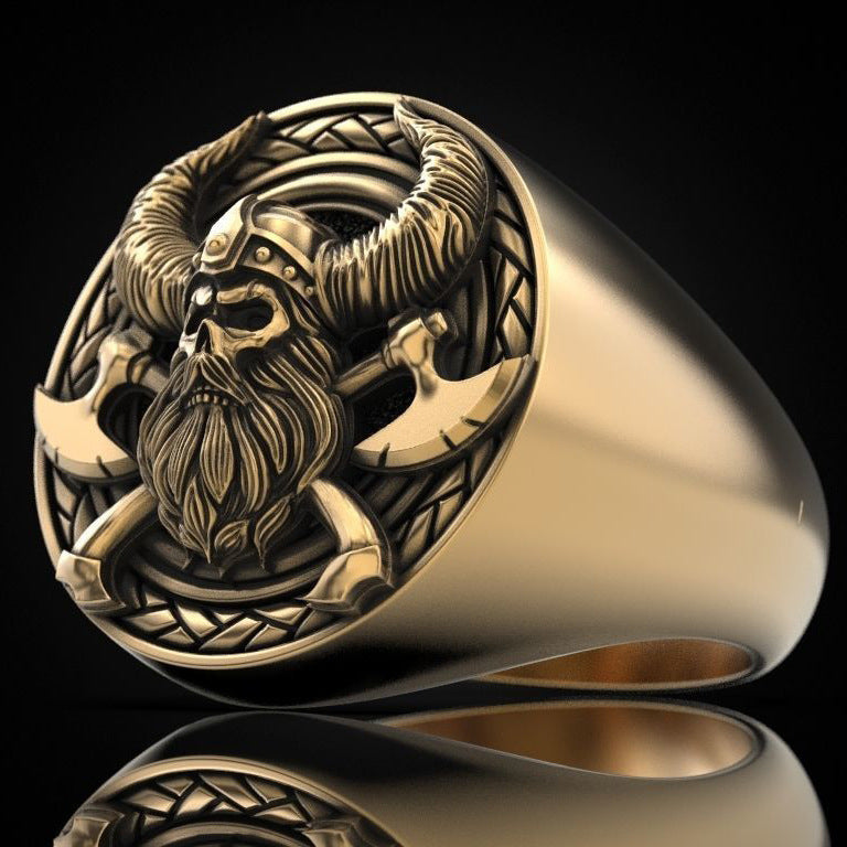 Nordic Mythology Mens Ring With Viking Skeleton Copper Ring