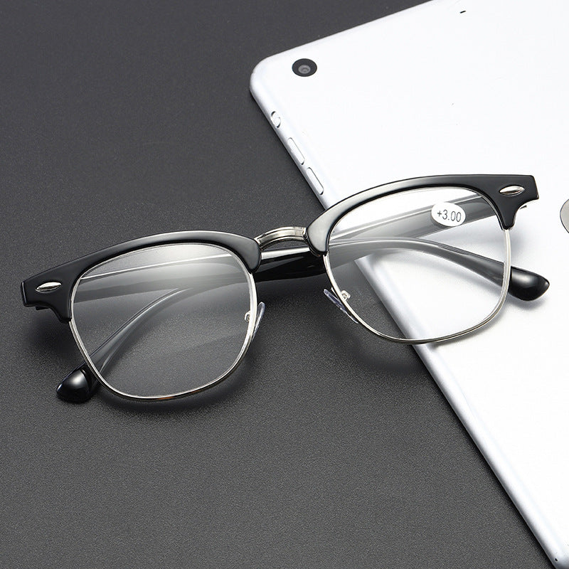 Vintage Metal Frame Eyeglasses Retro Half Frame For Myopia 50mm Lens Width 140mm Temple Length Gradient Chrome