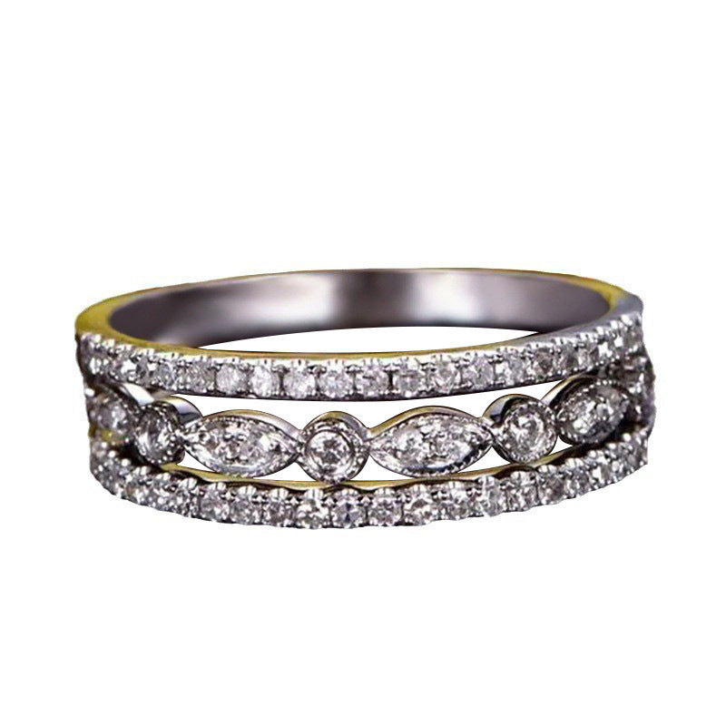 Geometric Copper Ring With Horse Eye Zircon Inlaid White Gold Color Elegant Round Design For Her Jewelry Style