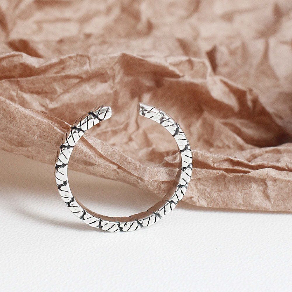 Womens 925 Sterling Silver Ring Vintage Textured Geometric Retro Style For Women Summer Fine Rings Modern Look