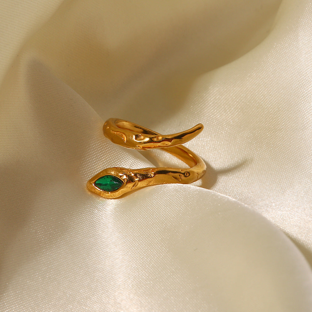 Women Titanium Steel Snake Ring Adjustable Index Finger Ring Fashion Ring White Green Luxury Niche Design Ring