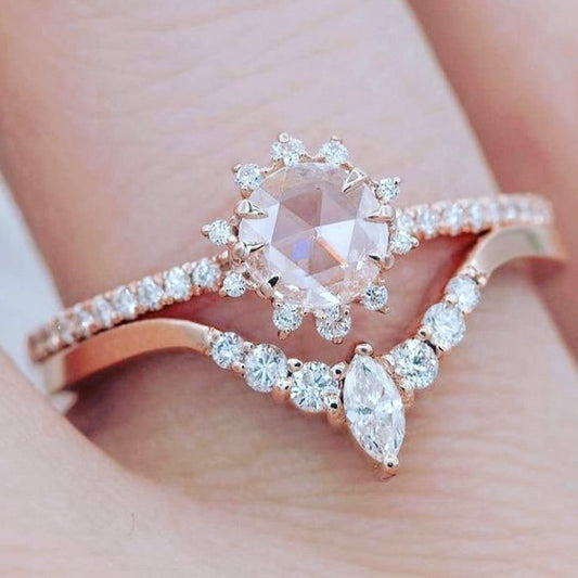 Sunflower Zircon Ring Rose Gold Plated Copper Flower Jewelry For Women Sizes 6 7 8 9 10 Handmade Statement Accessory