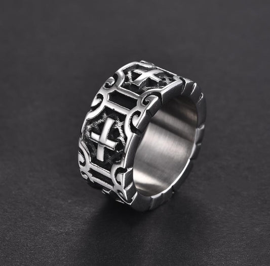 Mens Stainless Steel Cross Ring Religious Band Jewelry