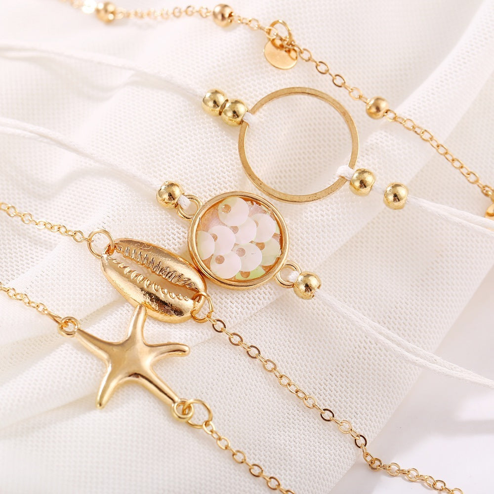 Unisex Alloy Bracelet With Starfish And Shell Charms Geometric Beach Style European American Gift Anniversary Souvenir
