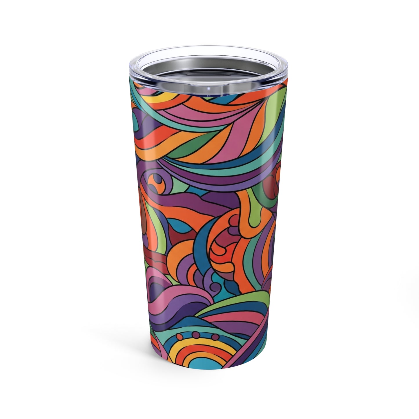 20 Oz Insulated Stainless Steel Travel Tumbler With Printed Artistic Design Leak Proof Lid For Hot And Cold Drinks