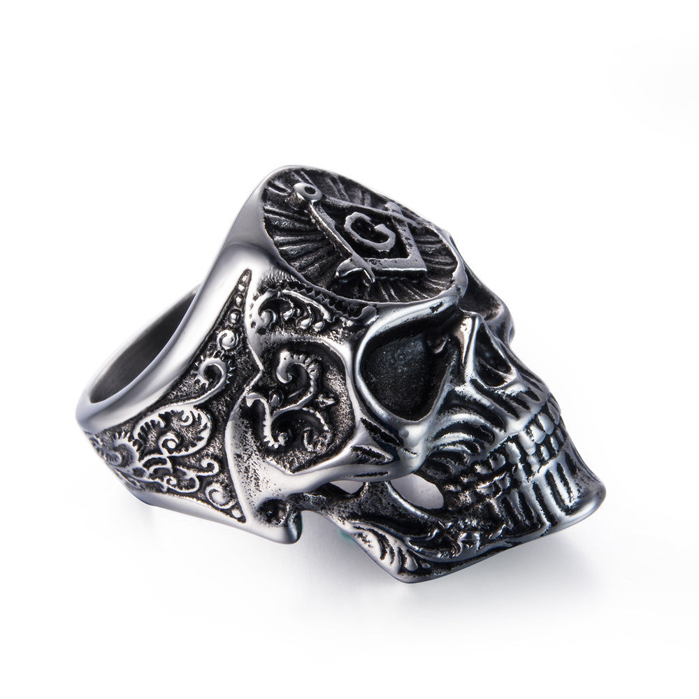 Stainless Steel Skull Ring For Men 30mm Wide Masonic Punk Ring Domineering Personality Accessory For Daily Use