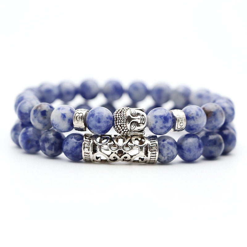 Natural Stone Bracelet 8MM Volcanic Stone and Tiger Eye Beads Elastic Cord Bracelet 19CM Alloy Accessories Set