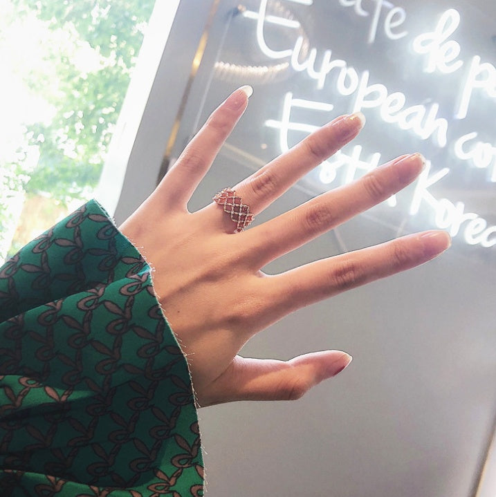 Adjustable Diamond Ring Open Index Finger Ring With Grid Diamond Accent Alloy Fashion Jewelry For Everyday Use