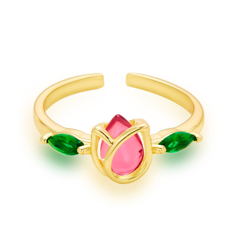 Womens Adjustable Rings Tulip Flower Design Electroplated Copper Ring Fashionable Sweet Ring Perfect For Women