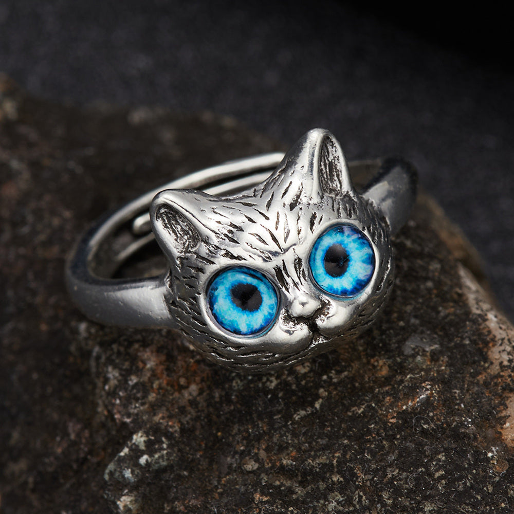 Unisex Kitten Ring Vintage Cartoon Style Electroplated Alloy Jewelry Cat Lover Gift Accessory For Everyday Use