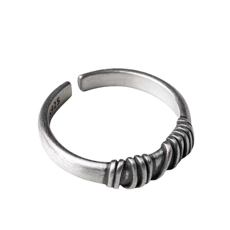 Unisex Adjustable Ring Retro Geometric Winding Design 925 Sterling Silver Copper Base Metal Vintage Style Chic