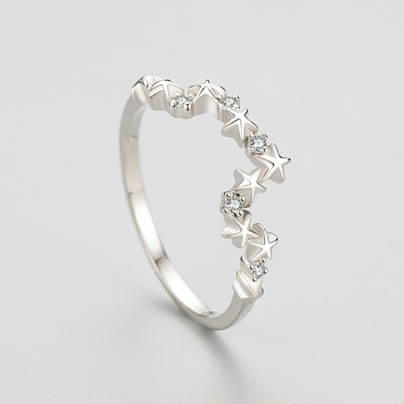 Womens Ring S925 Sterling Silver Star Zircon Ring Gold Plated Inlaid Gemstone Geometric Diamond Ring For Women
