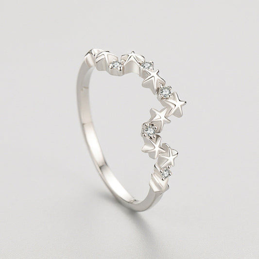 Womens Ring S925 Sterling Silver Star Zircon Ring Gold Plated Inlaid Gemstone Geometric Diamond Ring For Women