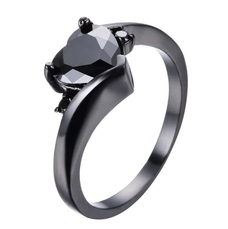 European American Peach Heart Ring Set Three Prong With Zircon Black Gold Plated Jewelry Elegant Ornaments Now