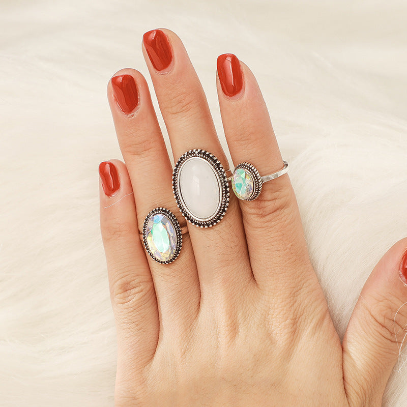 Alloy Fashion Ring Set With Precious Stones Electroplated Finish Tessellated Design For Women For Everyday Use