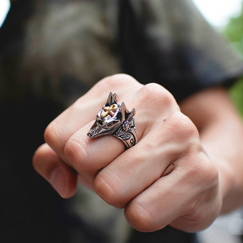 Mens Wolf Head Ring Durable Alloy Dark Metal Gothic Biker Animal Design Jewelry Gift For Him Classic Style Everyday