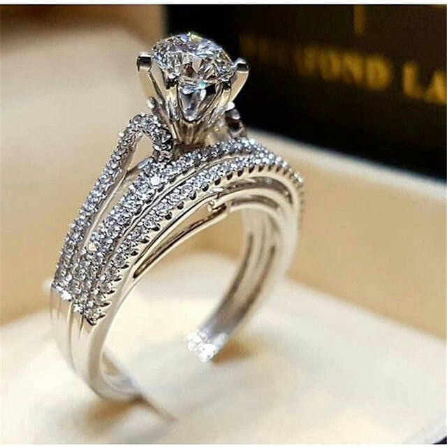 Engagement Ring Set For Women Zircon Bridal Rings Couple Rings Wedding Bands Promise Rings Elegant Proposal Jewelry