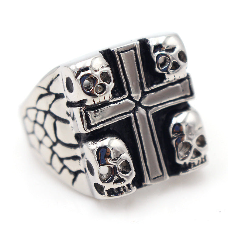Mens Titanium Steel Ring European And American Retro Cross Band Unisex Jewelry Fashion Statement Retro Edition