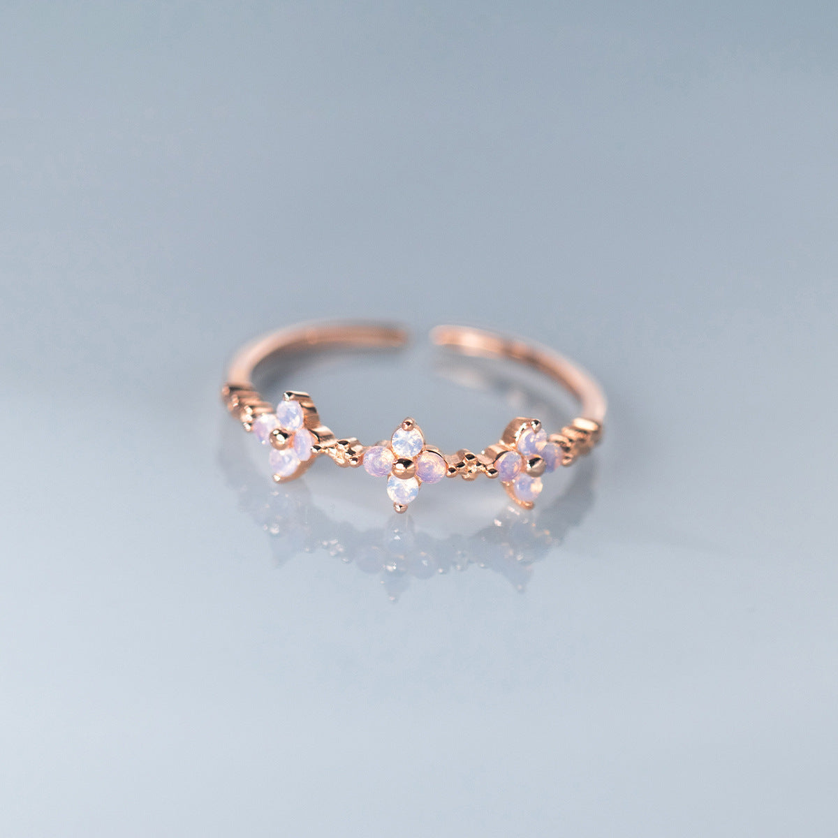 S925 Silver Ring For Women With Sweet Flower Design and Diamond Accent Adjustable Index Finger Ring Floral Jewelry Gift