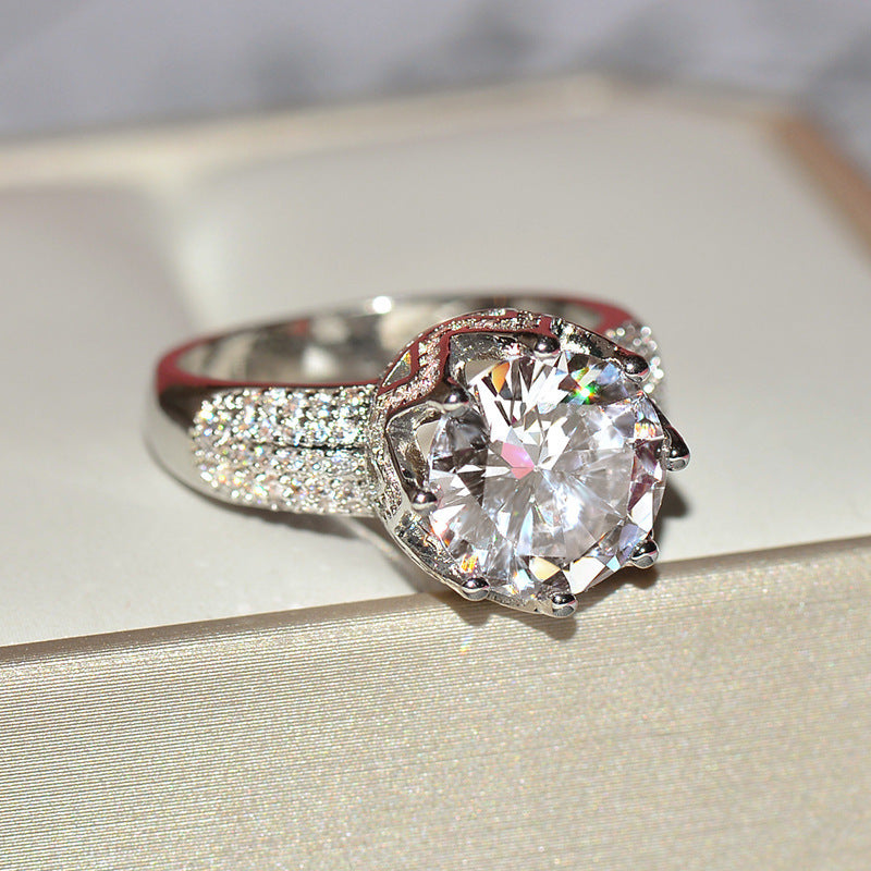 Cross Mirror Eight Claw Ring Platinum Diamond Female Ring European American Luxury Jewelry Elegant Shine Style