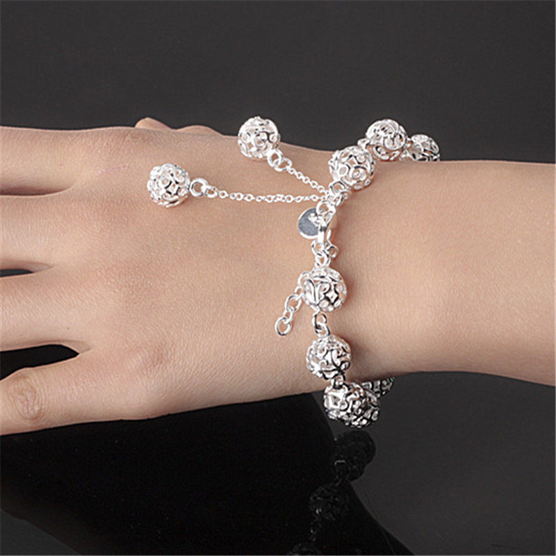 Womens Copper Bracelet Geometric Hollow Ball Design With Alloy Inlaid Gems Ladies Bangle For Anniversary Today