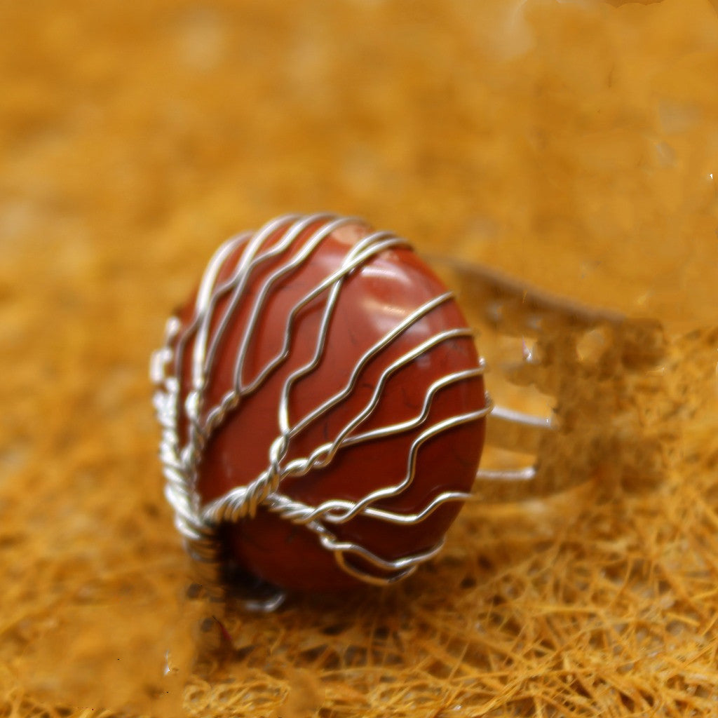 Unisex Korean Inspired Leaf Design Gemstone Ring Handcrafted