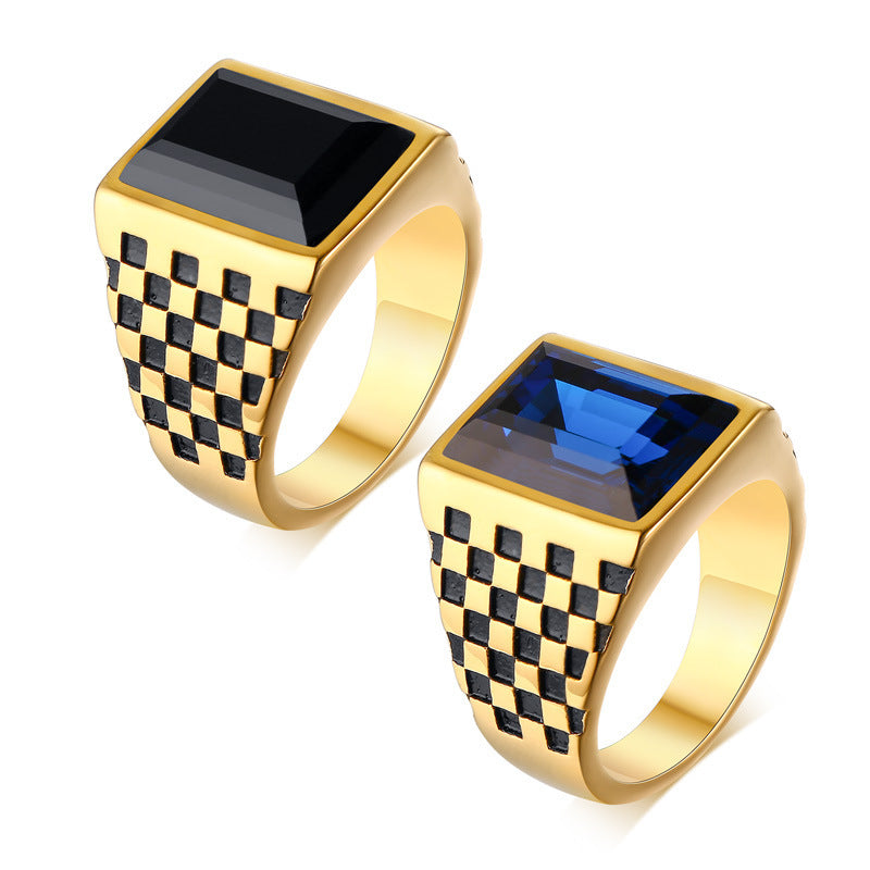 Unisex Stainless Steel Checkerboard Ring Geometric Pattern Durable Fashion Accessory For Men And Women For All