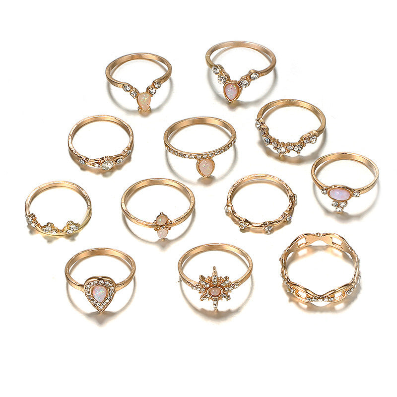 Diamond Crown Drop Shape Ring Set Alloy Jewelry 12 Pieces Europe America Style Fashion Accessories Elegant Pro