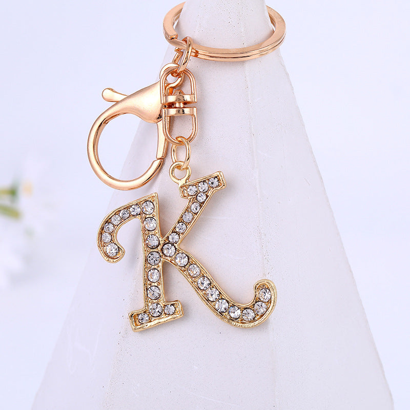 Personalized Initial Keychain With Diamond Inlay Letter Ring For Bags Cars Keys Durable Alloy Finish And Shine