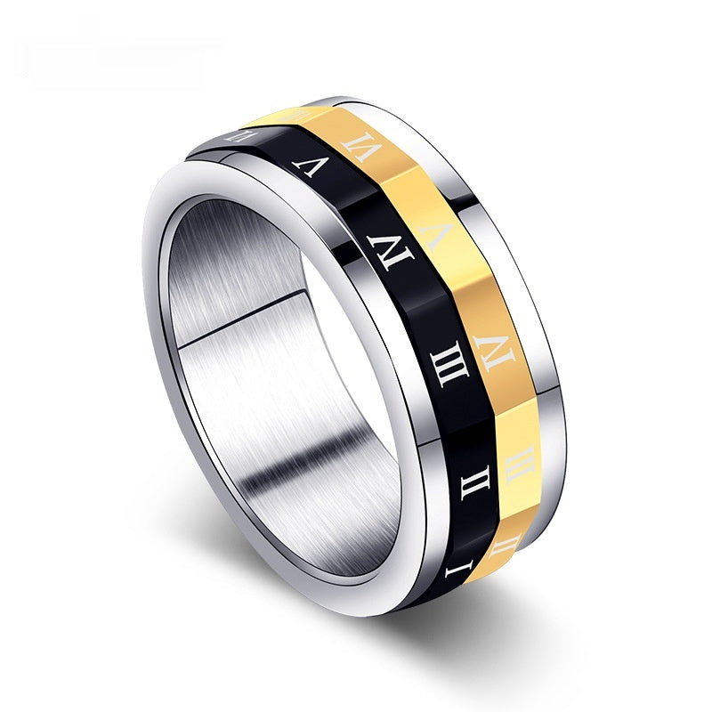 Digital Rotating Titanium Steel Mens Ring Color Silver Electroplated Geometric Style US Sizes 7 8 9 10 11 Ring
