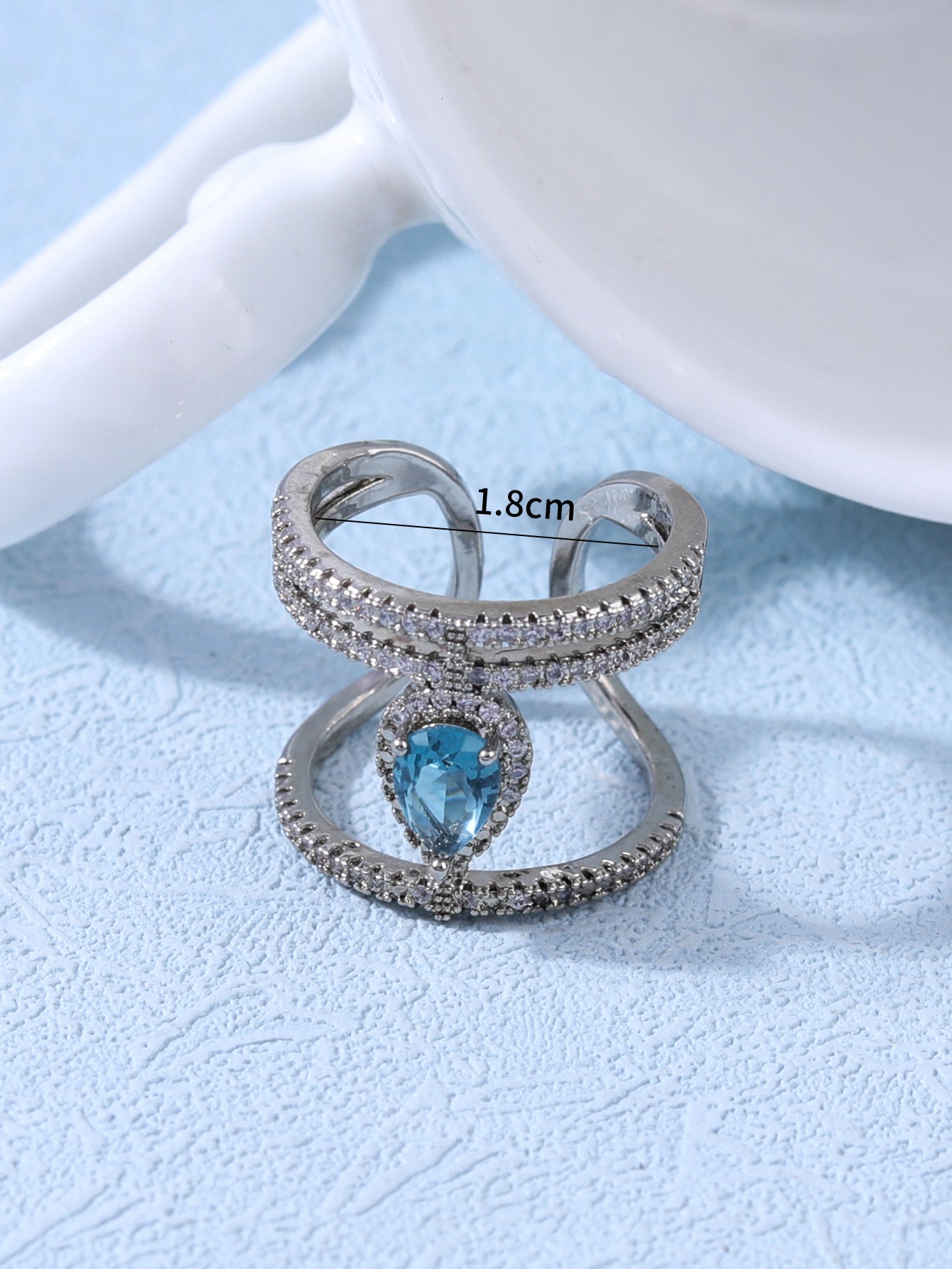 Women Open Pearl Ring Adjustable Copper Zircon Geometric