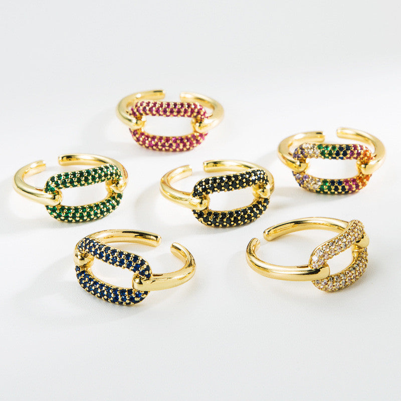 Oval Copper Micro Inlaid Rhinestone Ring For Women