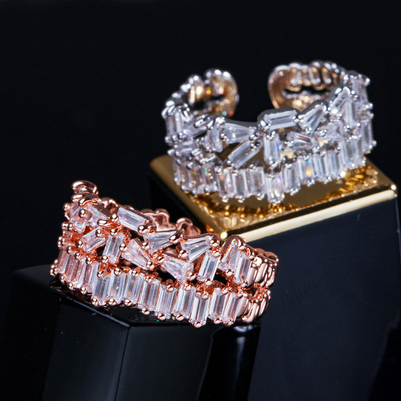 Womens Geometric Square Zircon Ring Copper Plated Versatile Fashion Jewelry For Daily Wear And Special Occasions