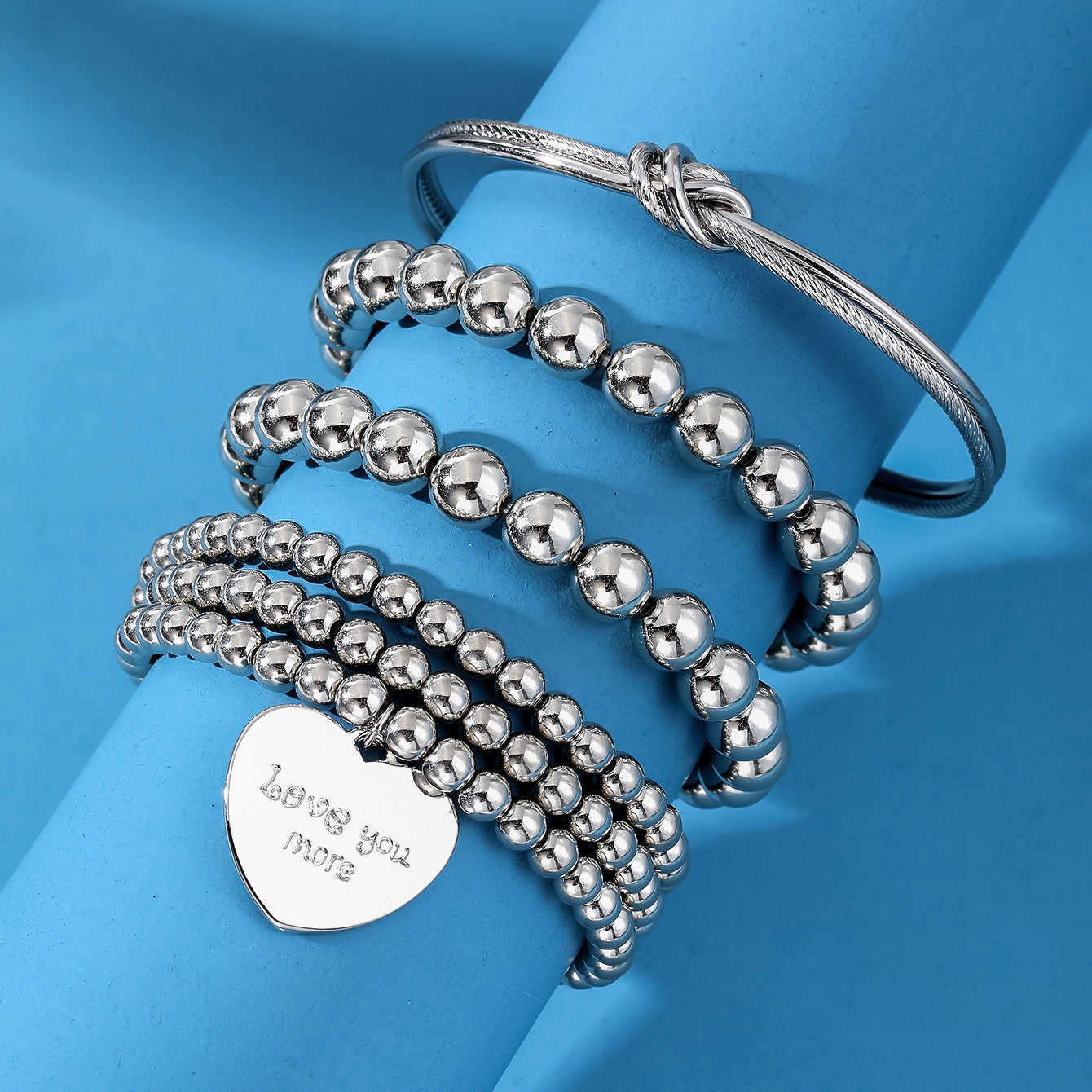 Unisex Heart Bracelet Set Alloy Jewelry 3 Piece Collection