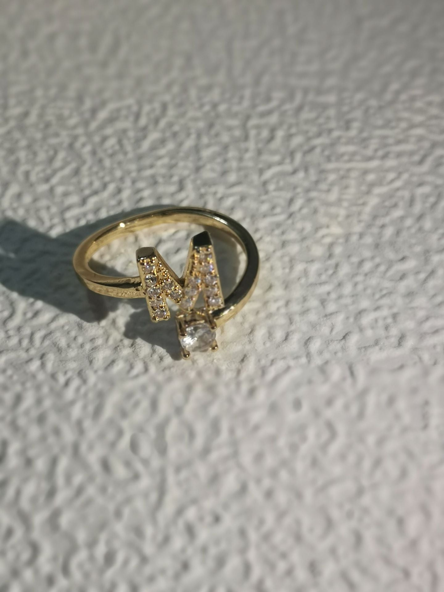 Unisex Copper Ring Adjustable Zircon Inlaid Letter Design