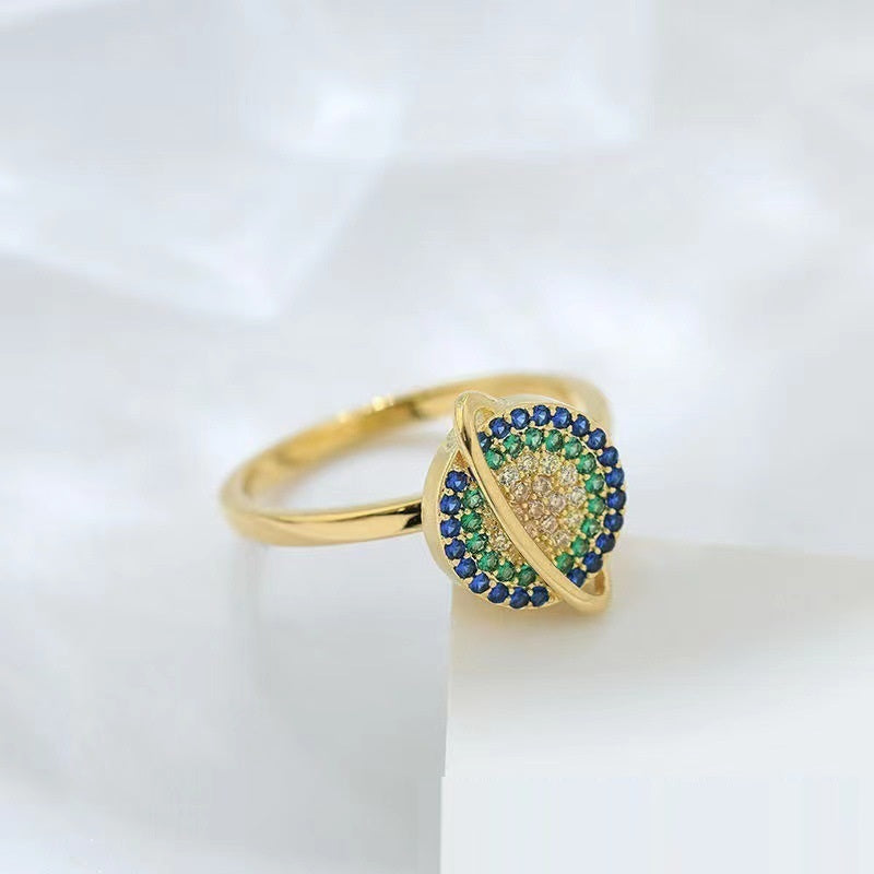 Adjustable Copper Ring Rotating Planet Orbital Design Unisex Celestial Jewelry Gift For Women Space Themed Accessory