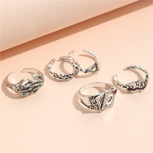 Women Alloy Ring Set Asymmetrical Rings Trendy Fashion Jewelry 5 Piece Set Eco Friendly Material Unique Design