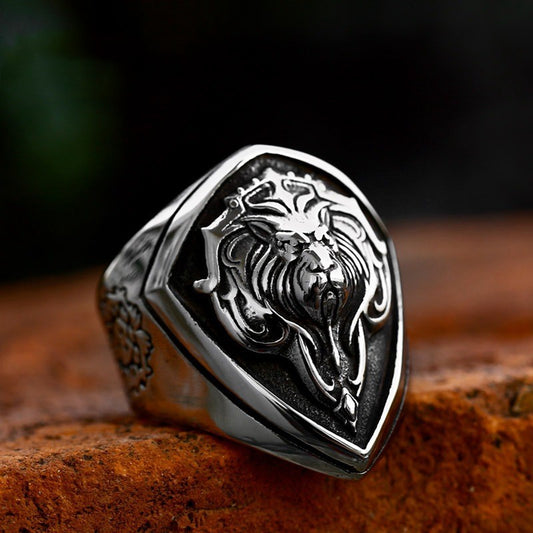 Men's Stainless Steel Ring Lion Head Design Polished Finish Animal Zodiac Biker Ring Hand Jewelry Titanium Steel Ring for Men Statement Ring Lion Ring