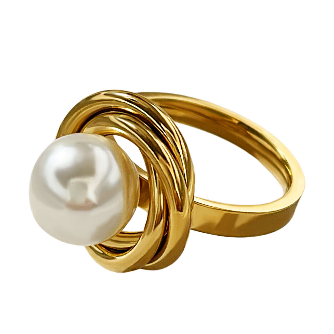 Niche Pearl Ring Female Light Luxury Design Simple Retro 100 Percent Fashion Jewelry Golden Stainless Steel Size 6 7 8