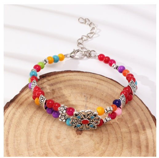 Womens Ethnic Bracelet Vintage Alloy Bangle With Butterfly Charm Plus Plum Blossom Charm Moon Charm Water Drop