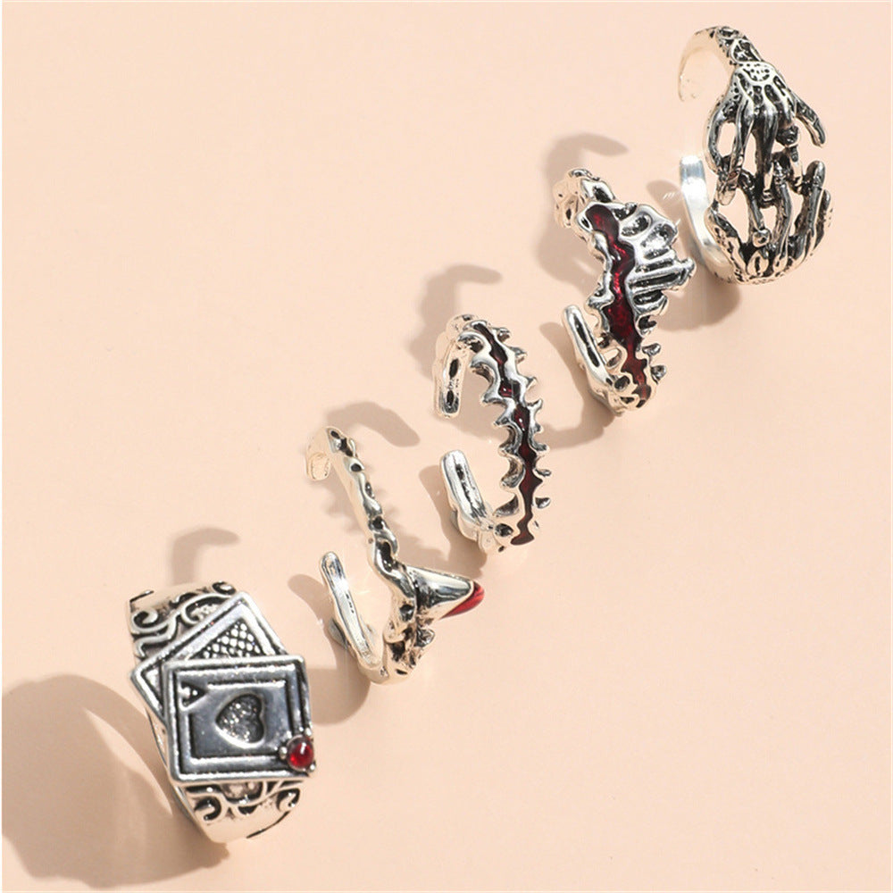 Women Alloy Ring Set Asymmetrical Rings Trendy Fashion Jewelry 5 Piece Set Eco Friendly Material Unique Design