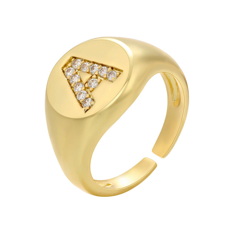 Women Adjustable Initial Ring Wide Band Gold Tone Diamond Accent Personalized Alphabet Jewelry Gift Daily Wear