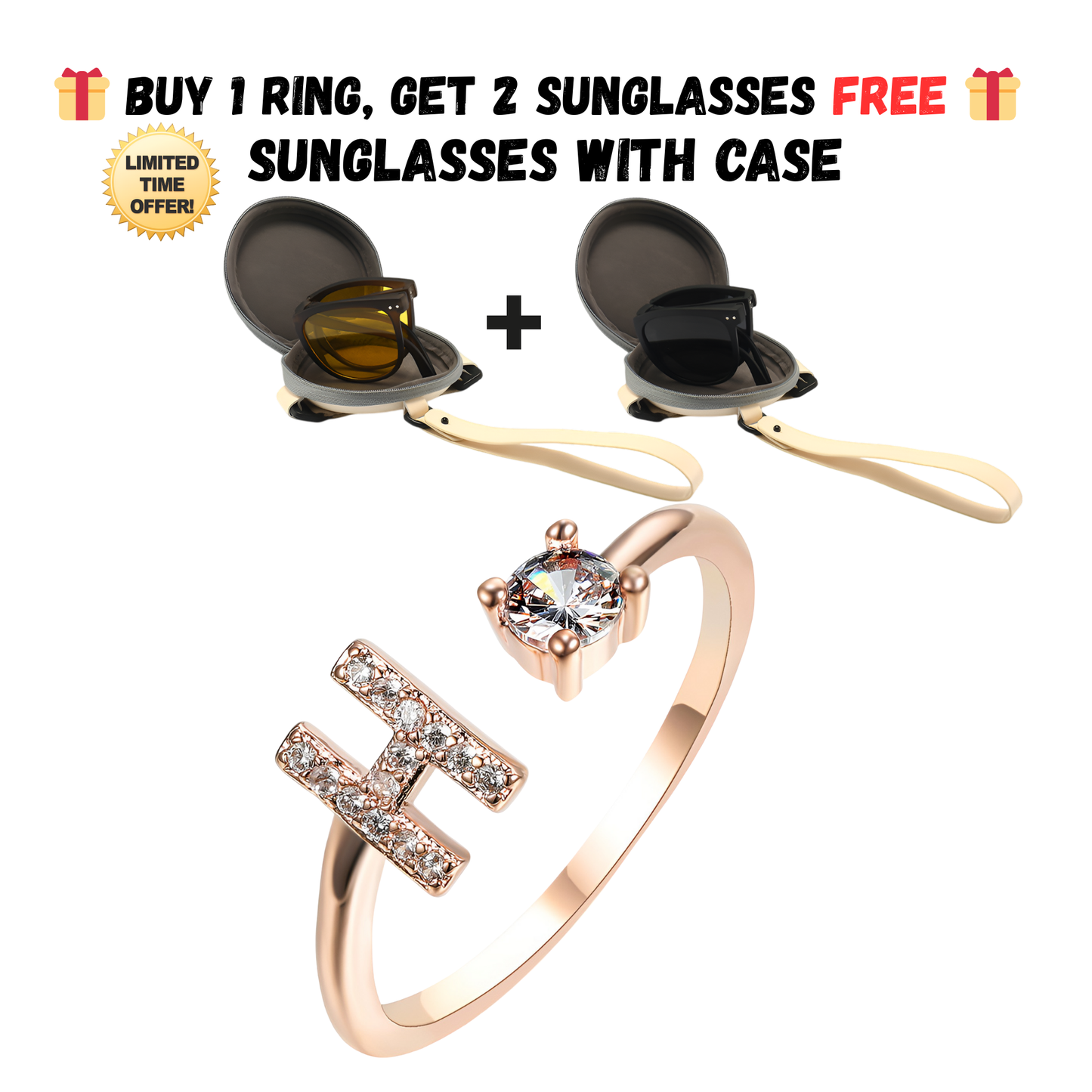 Adjustable Letter Zircon Ring with Alphabet Initials A Z Copper Alloy Jewelry Gift for Women Elegant Gift Idea