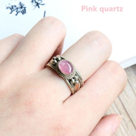 Handmade Tricolor Copper Inlaid Agate Gemstone Ring National Style Couple Jewelry Durable Chic Style Accessory