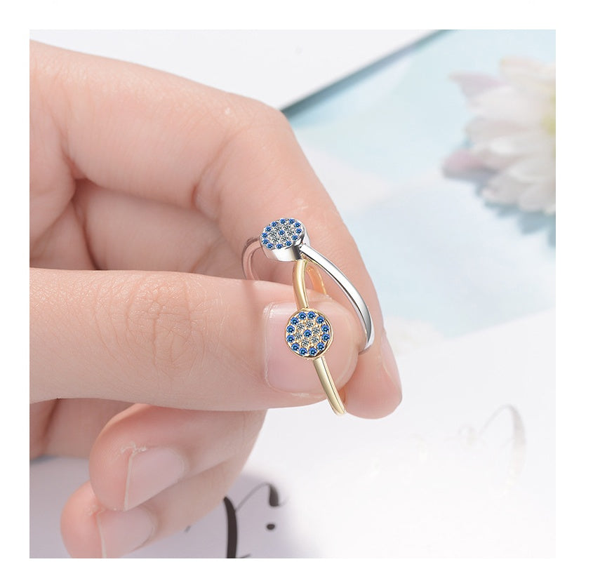 Turkish Evil Eye Ring Retro Circle Blue Eye Jewelry Copper Plated Platinum And Gold Adjustable Opening Band For Women
